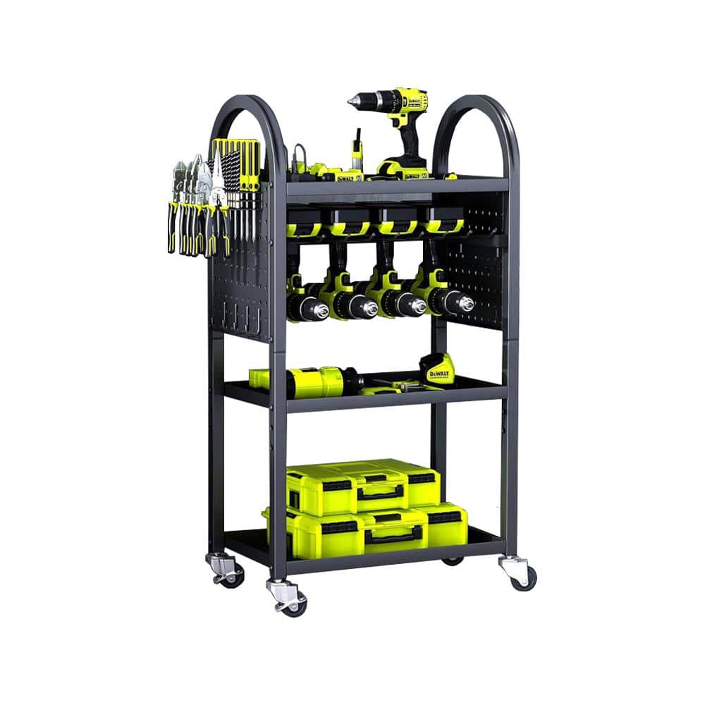 Iron Power Tool Cart with Charging Station
